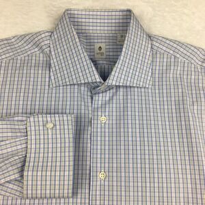 ASTER 1973 Dress Shirt Mens 17 (43) Blue Checks French Cuffs Made in Italy